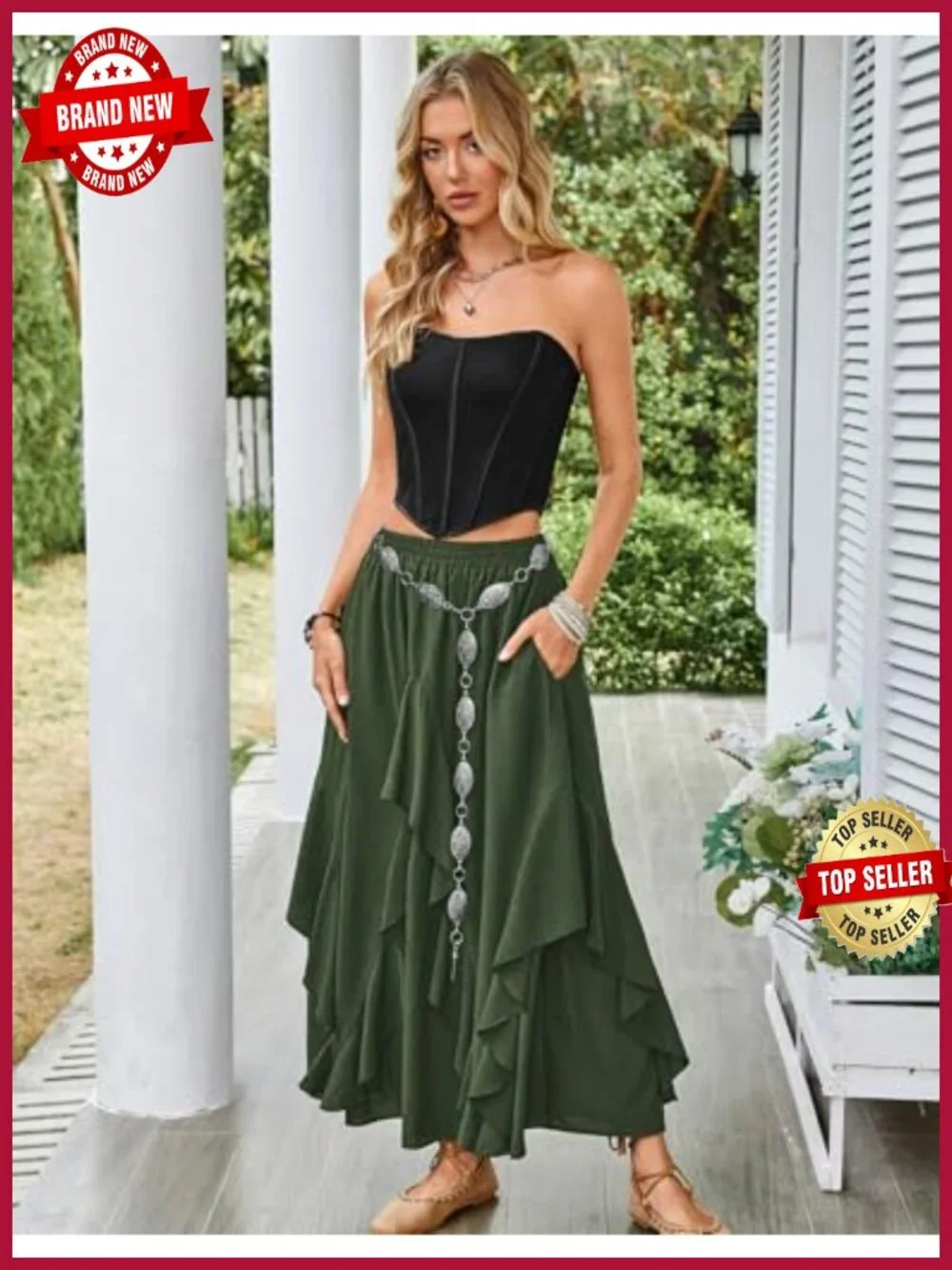 Ruffled Chiffon Flowy Renaissance Maxi Skirt with Pockets A-Line Irregular Hem